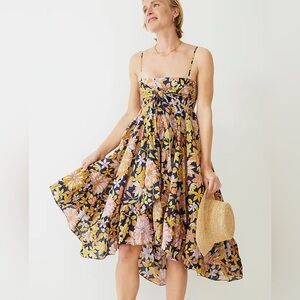 J Crewn Cotton Voile Bow Front Beach Dress Floral Navy size Medium Asymmetric